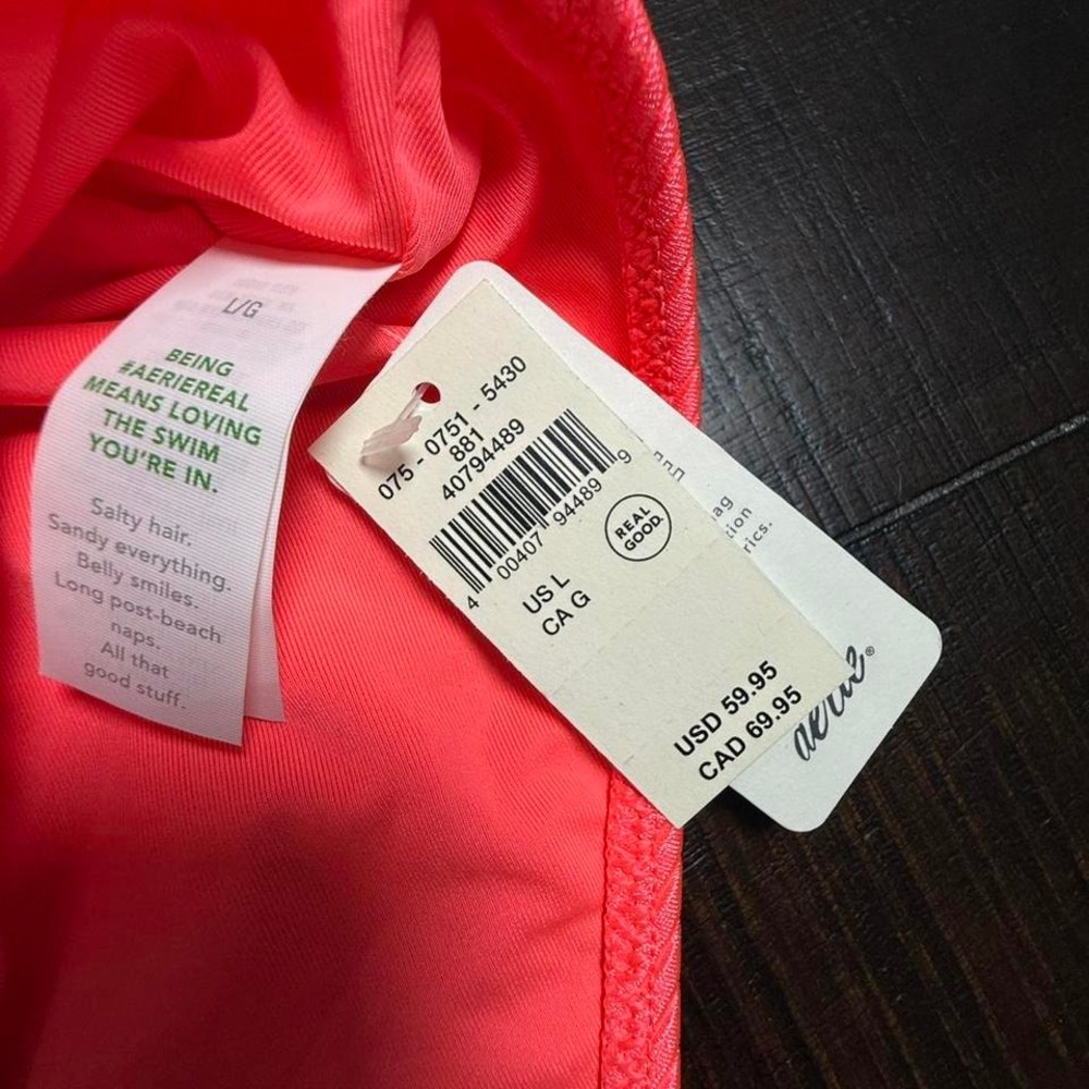 Aerie Shiny Coral Pink One Piece Swimsuit Large NWT High Cut - Picture 3 of 8